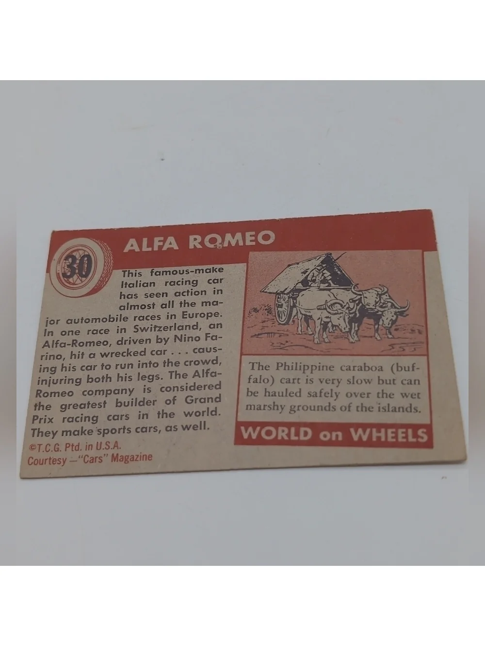 1954 Topps Car Card Set 3 Italian Race Cars Ferrari, Alfa Romeo, Nardi